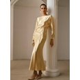 thumbnail image 6 of Yellow Satin Boat Neck Long Sleeve Mermaid Hem Maxi Dress, 6 of 7
