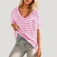 thumbnail image 2 of Raeneomay Oversized T Shirts for Women Women Oversized T-Shirt Striped Short Sleeve V Neck Tee Shirt Casual Loose Drop Shoulder Summer Going Out Top, 2 of 6
