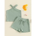 thumbnail image 3 of Musuos 2Pcs Toddler Girl Summer Outfits 6 12 18 24M 3 4Y Sleeveless Cross Halter Tank Tops + Solid Color Shorts Set Casual Clothes, 3 of 10