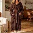 thumbnail image 4 of Winter Fleece Robe for Women Comfy Absorbent Wrap Bathrobe with Belt Loose Long Sleeve Hooded Pocket Long Bathrobe, 4 of 6