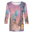 thumbnail image 5 of Craaazy Christmas Womens Shirts Shiny Colorful Christmas Print 3/4 Sleeve Round Neck Xmas Tops Gifts, 5 of 5