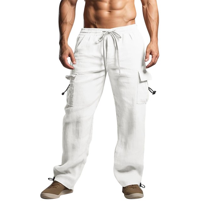 Rovga Men Pant Male Versatile Solid Color Trousers Drawstring Design Fashion Trousers Sprinkle Workout Pants Lounge Pants For Men 2Xl White