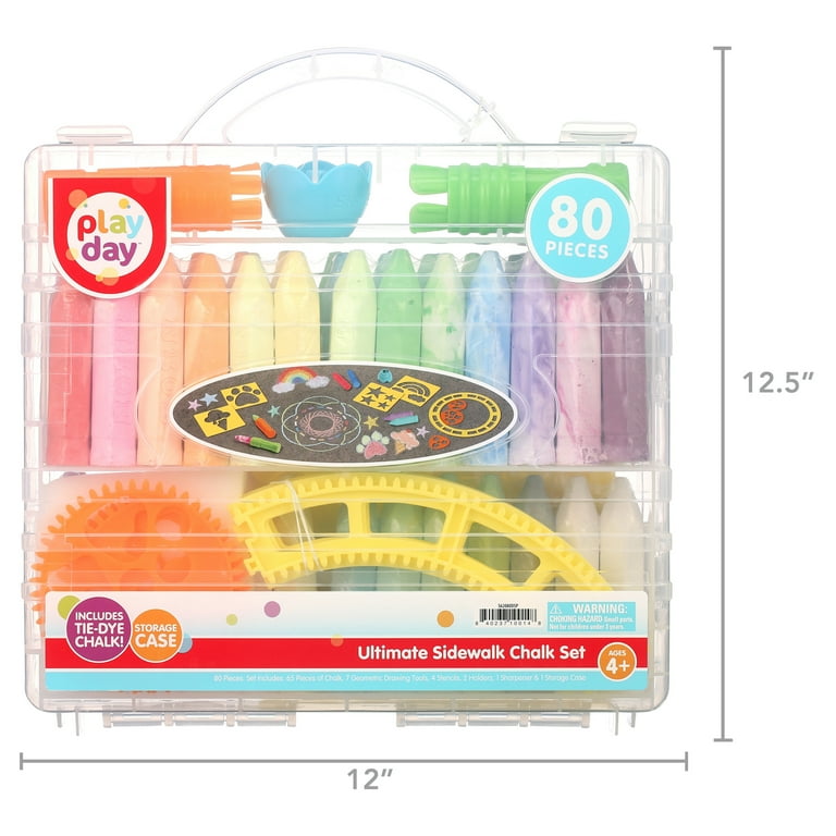 Play Day 80 Piece Sidewalk Chalk Set with Carrying Case and