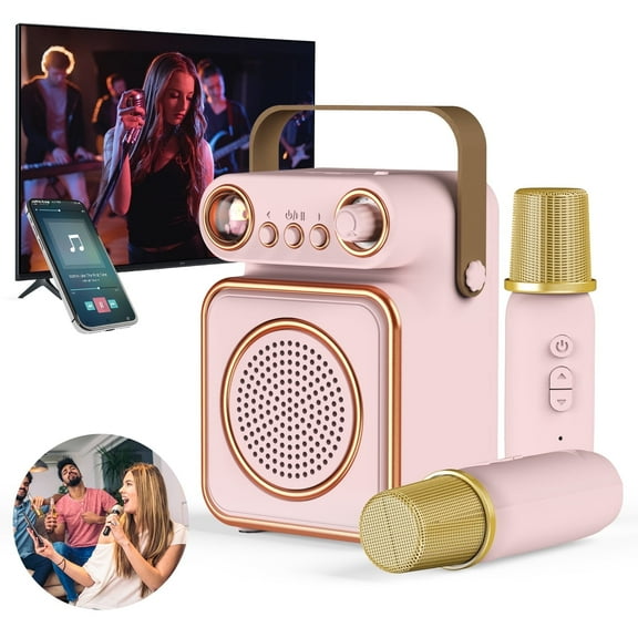 Qoosea Mini Karaoke Machine for Kids Portable Bluetooth Karaoke with 2 Wireless Microphone and Speaker Family Birthday Christmas Gifts