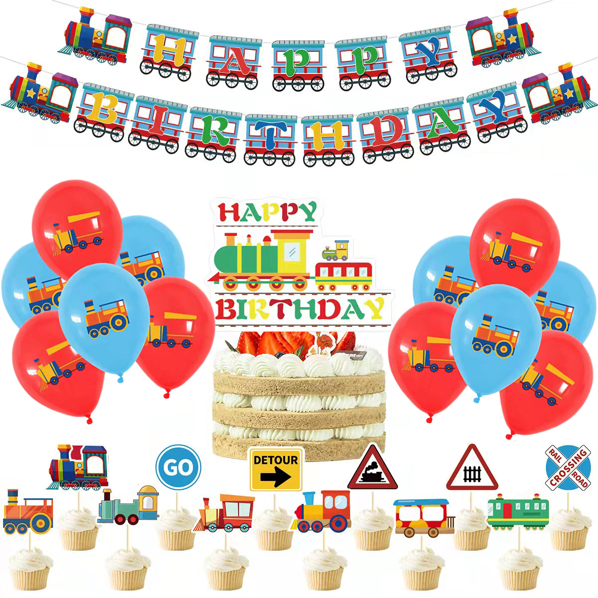 Train Party Supplies Banner Balloons Cake Toppers for Kids Train Theme