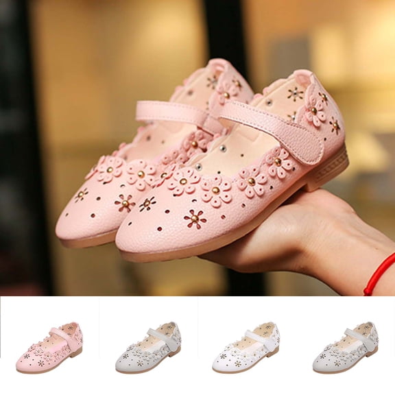 Afuyipoi Girls Mary Jane Flats, Toddler and Little Kids Floral Cutout Dress Shoes, Breathable Soft Sole Princess Wedding Party Shoes Pink Size 7 (Little Kids)