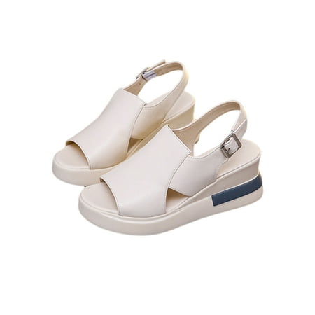 

Ritualay Ladies Platform Sandal Slingback Casual Shoes Slip On Wedge Sandals Cutout Buckle Slide Shoe Women Womens Summer Slides Beige 1# 4.5