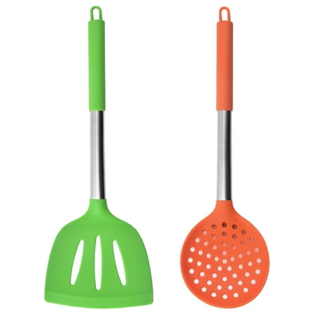 

Silicone Kitchen Utensil Set with Stainless Steel Handle Heat-Resistant & Dishwasher Safe Multi-Color