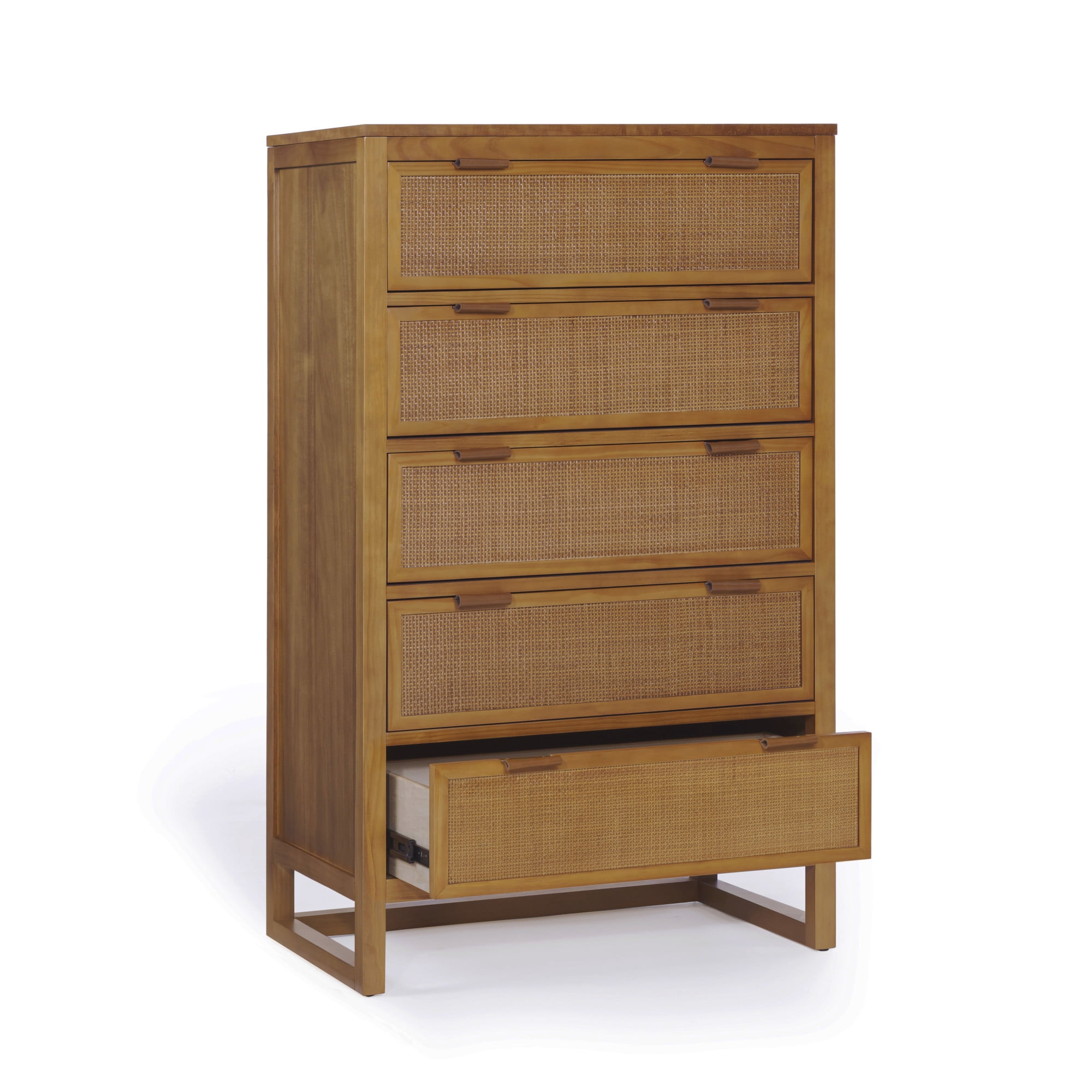 Hatteras Dresser with 5 Rattan Inlay Drawers, Natural – Teamson Home: Wide & Deep Storage with Coastal Modern Style