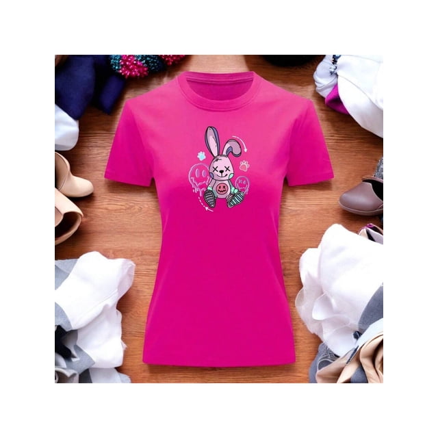 Playera Blusa Con Estampado De Conejo Kawai Con Caras Fantasmas Ropa Para Mujer Color Fucsia Talla Grande Marca Emil SaEs