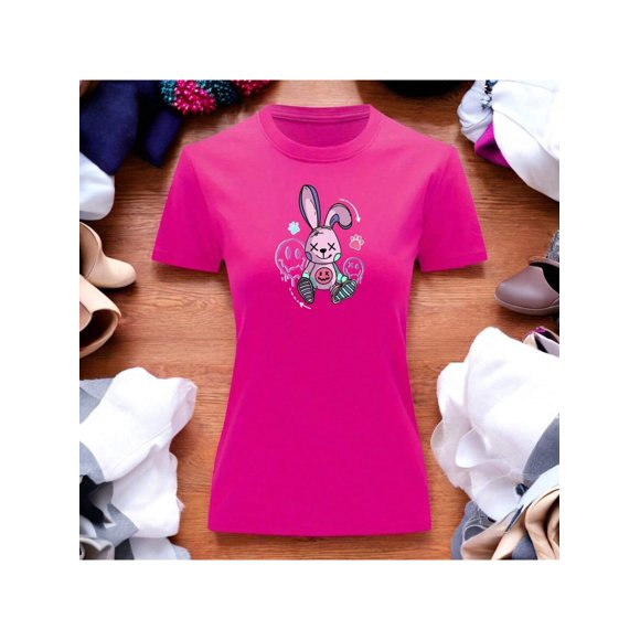 Playera Blusa Con Estampado De Conejo Kawai Con Caras Fantasmas Ropa Para Mujer Color Fucsia Talla Grande Marca Emil SaEs