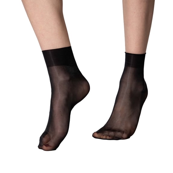 Platino Cleancut 15D Sheer Ankle Socks - Ultra Glossy Laser Cut Cuff - 2 Pair