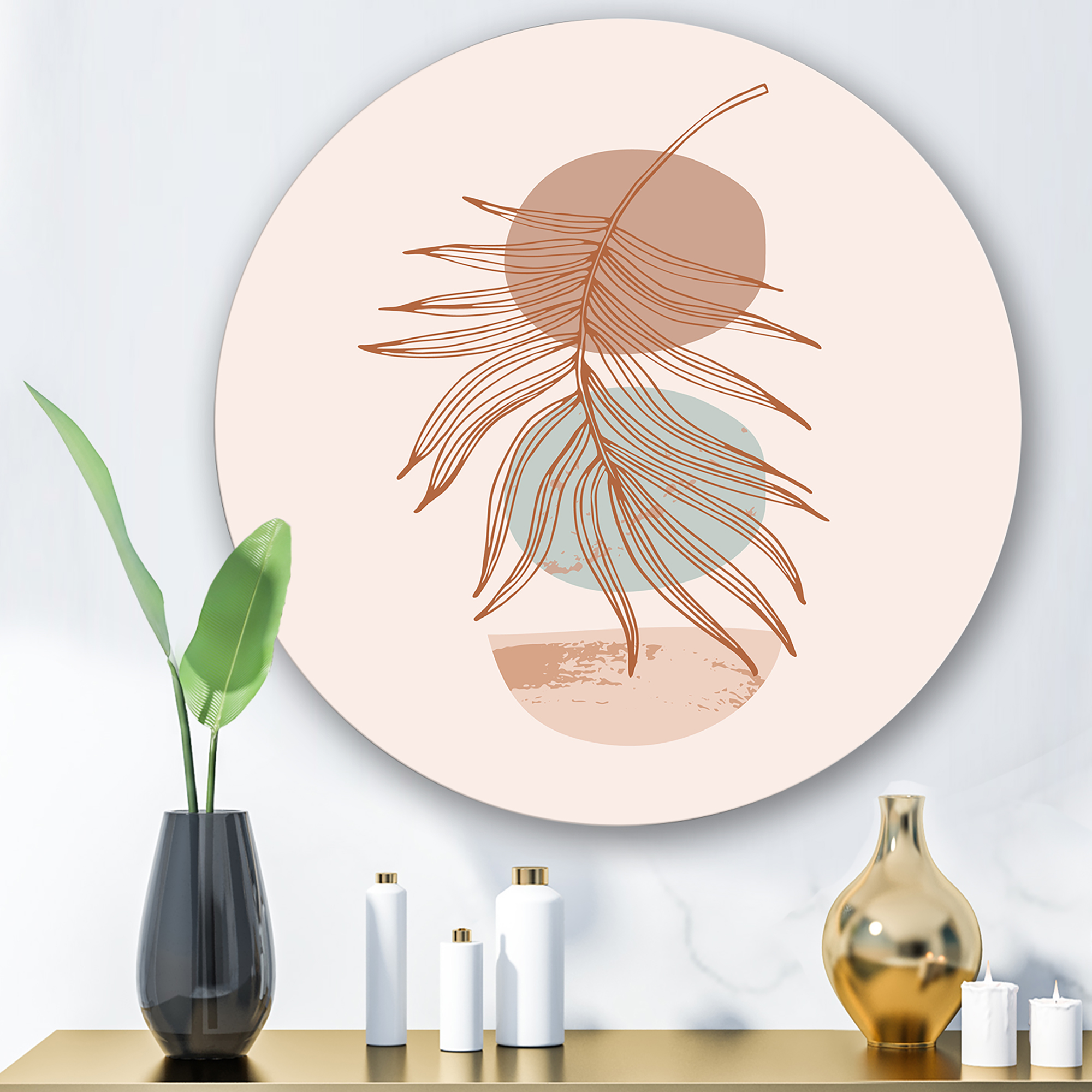 Designart 'Sun and Moon Shapes In Retro Terracotta Tones II' Modern Circle Metal Wall Art 23x23 - Disc of 23