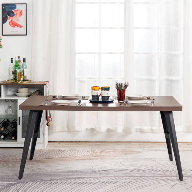HOMYLIN Mesa de Comedor 6 Personas 160cm Rectangular Estilo Retro Moderna Mesa de Conferencias con Patas de Metal para 4 a 8, para Comedores restaurantes,cocinas,salón,Sala de Estar, Marrón