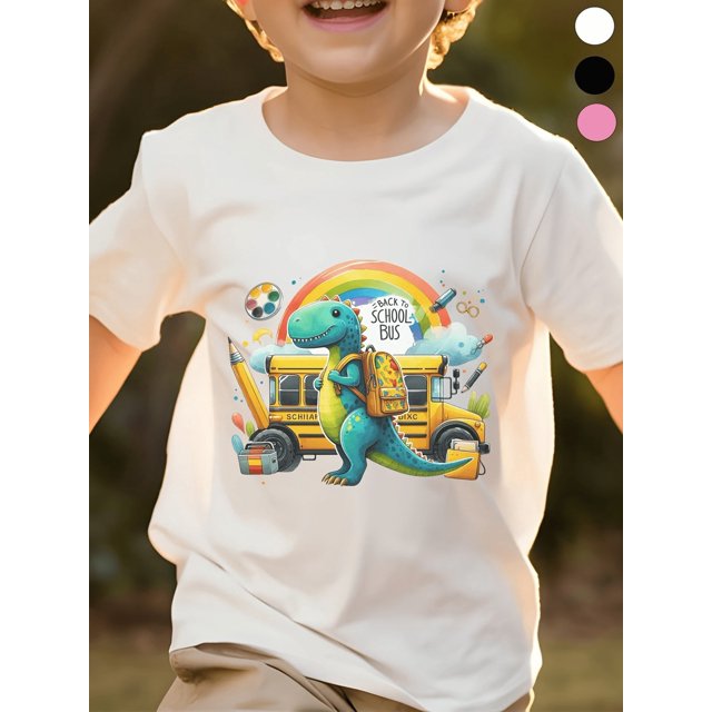 Back To School Dino School Return Themed Cute T - Shirt Soft Cotton Crew Neck Short Sleeve T-Shirt For Spring & Summer