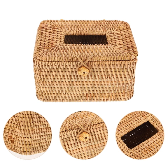 MERRYHAPPY Brown Rattan Bathroom Tissue Box Multi-Purpose Organizer for Guesthouse and Home Use 1 Piece