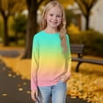 thumbnail image 4 of Inglocry Girls' ComfortSoft Round Neck Floral Graphic Tees Basic Long Sleeve Tee Fall Winter Tops For 5-14 Year Kids Cyan 13-14Y, 4 of 5