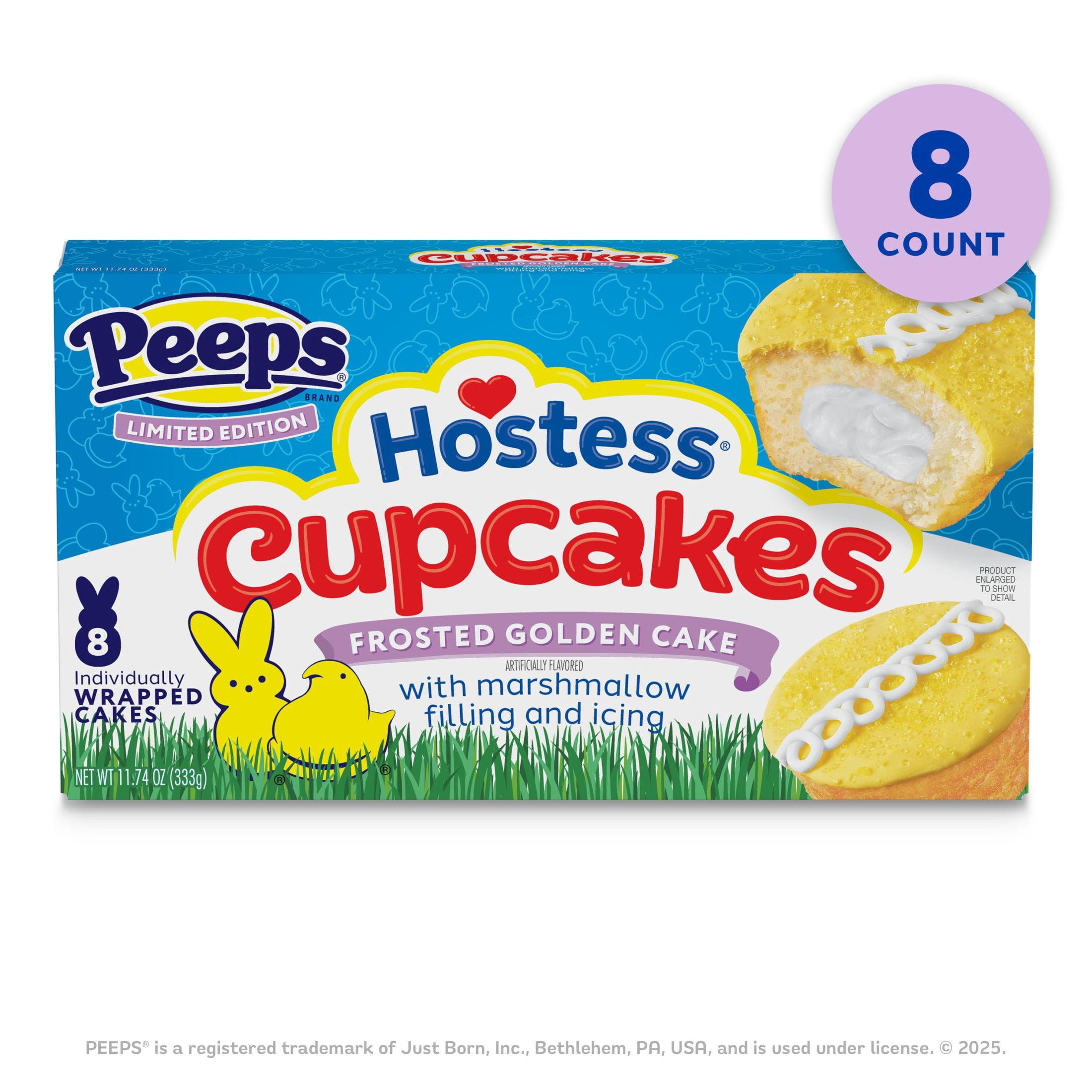 (3 pack) Hostess PEEPS Cupcakes, Frosted Golden Snack Cakes with Marshmallow Artificially Flavored Filling, 11.74 oz Box (8 Pouches)