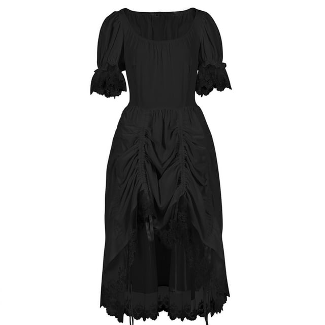 Tqyyweavej Robes de Renaissance pour Femmes Vintage Victorien Medevan Costumes Ourlet en Dentelle Col Rond Manches Courtes Robes de Soirée de Mariage Costume d'Halloween