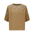 thumbnail image 5 of Ruimatai Women's Linen T-Shirt Short Sleeve Solid Color Top Breathable Soft Comfortable Casual Summer Blouse, 5 of 5