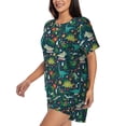 thumbnail image 2 of Fuzoiu Christmas Dinosaur colorful Print Women's Short-Sleeved Pajama Set,Lounge Sleepwear Set,Womens Pajama Sets 2 Piece,Button-Up Top and Shorts with Pockets-Large, 2 of 7