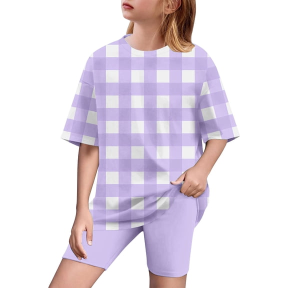 Amidoa Girls Summer Outfit Sets 2 Piece Cotton T-Shirt Graphic Long Sleeve Pants Kids Clothing Sets Purple Size 8