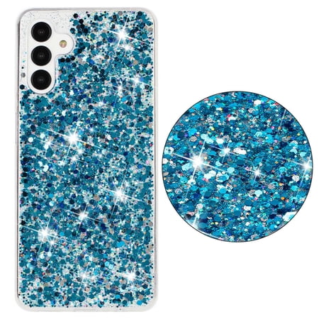 For Samsung Galaxy A14 5G Case,Cute Glitter Bling Twinkle Stardust with Drop Protection Shockproof Soft TPU Slim Flexible Phone Case Girls/Women Protective case for Samsung A14 5G,Blue