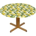 thumbnail image 2 of Summer Yellow Lemon Green Leaf Round Tablecloth Farmhouse Table Cover with Elastic Edge Washable Fitted Table Cloth for Kitchen Patry Outdoor Decor Fits 44", Medium, 2 of 6