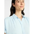 thumbnail image 3 of Time and Tru Women's Chambray Camp Shirt with Short Sleeves, Sizes XS-XXXL, 3 of 6