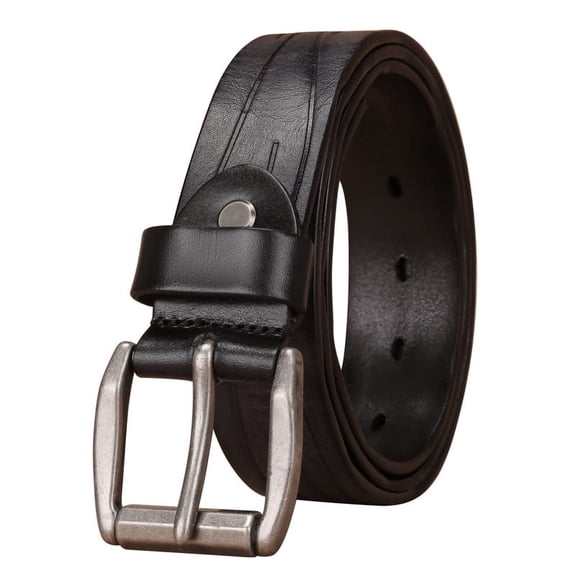 Catelles Men's Black Genuine Leather Belt, with Alloy Pin Buckle, Classic Business Casual Style, Gift Box Set with A Hole Punch&For waist 42 in Width 1.5 in(3.8cm)