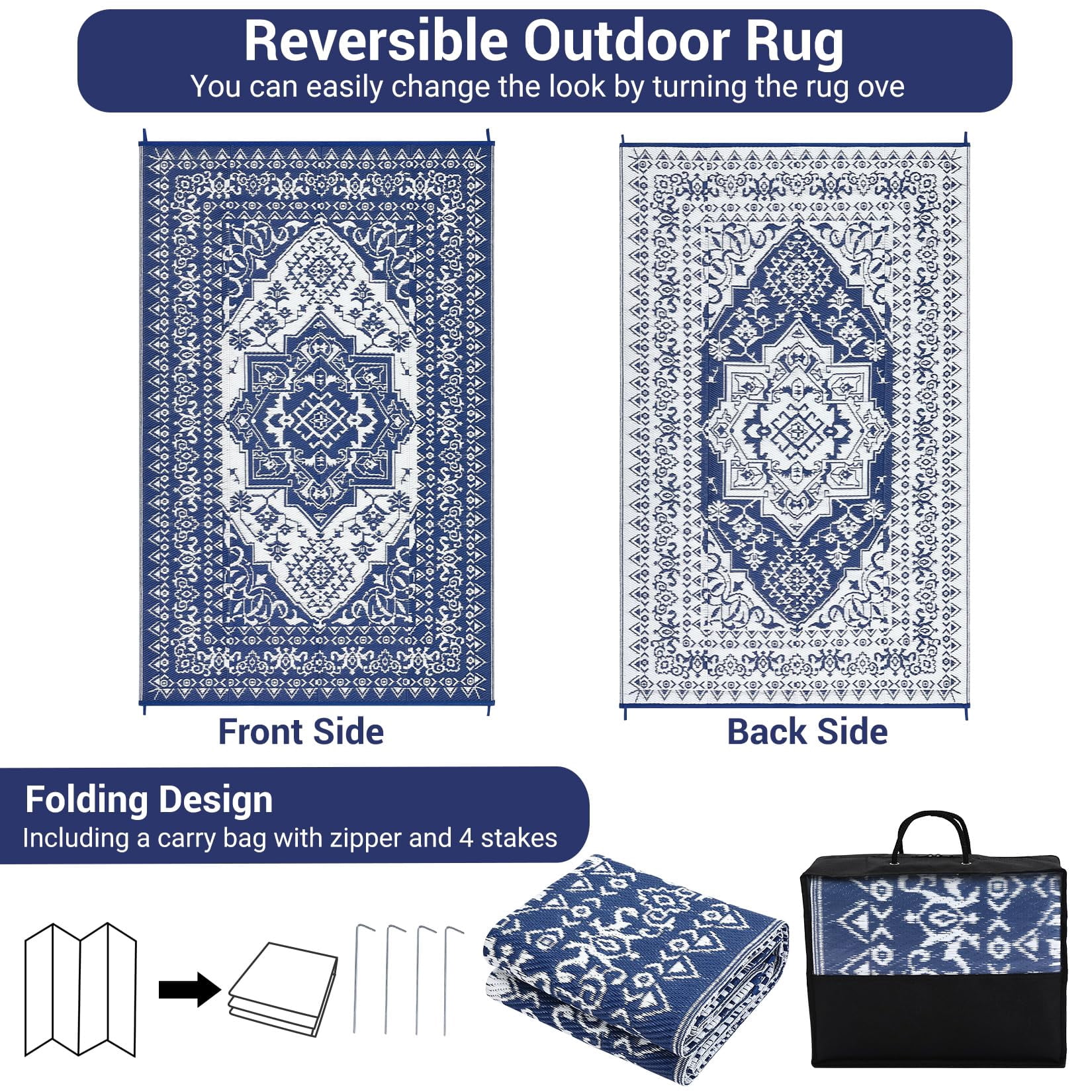 Danolapsi Outdoor Rugs 8x10 Waterproof Reversible Outdoor Plastic Straw Rug Vintage Retro Patio Rug Indoor Outdoor Carpet RV Mat Outside,Lightweight Portable Carpet with Storage Bag for Patio Camp