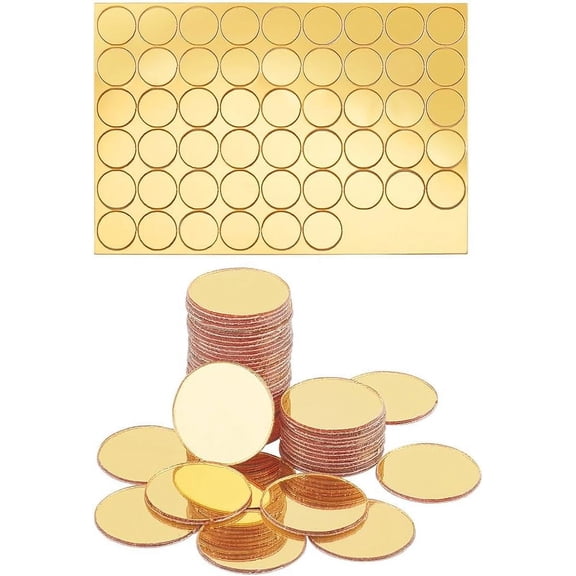 100pcs Golden Round Mirrors for Crafts 0.7 Inch Self Adhesive Acrylic Craft Mirror Circles Wall Stickers for DIY Projects Framing Decor