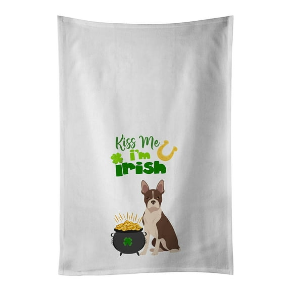 Carolines Treasures WDK4750WTKT Red Boston Terrier St. Patricks Day White Kitchen Towel Set of 2 Dish Towels 19 X 25"