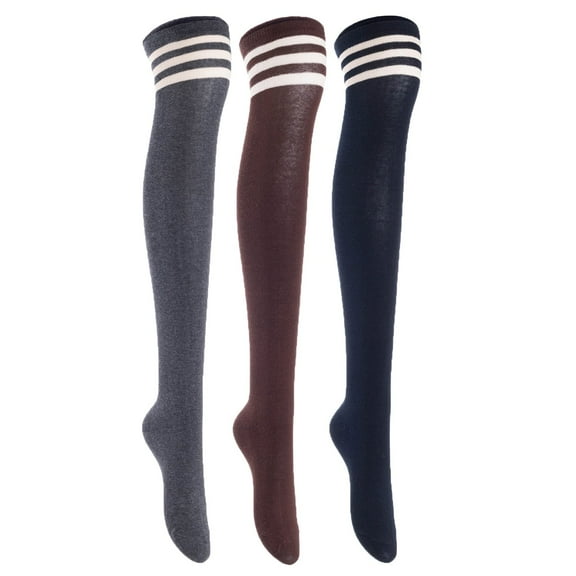 3 Pairs Awesome Women Thigh High Cotton Boot Socks. Durable Knee High Socks, Perfect As Winter & Spring Socks Size 6-9 Dark Grey, Coffee, Navy T1022-3c8