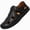 Black, variant on Men's Leather Hollow Out Hook Loop Flat Fisherman Sandals Closed Toe Head Soft Bottom Hand Stitching Wading Sandals Summer Comfort Anti-Slip Casual Wading Beach Sandals