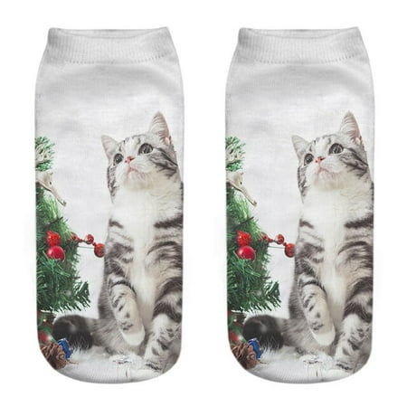 

3D Print Funny Cute Cartoon Christmas Kitten Unisex Short Socks Creative Colorful Multiple Cat Face Low Ankle Socks For Women
