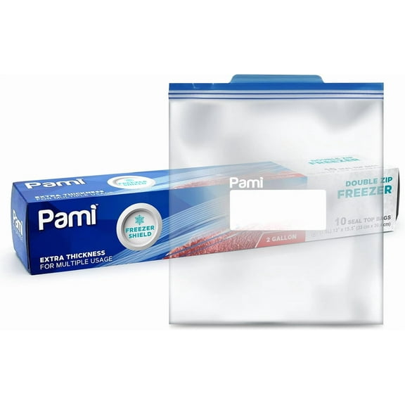 PAMI Extra-Thick Food Storage Bag with Double Zipper, 10 count Expandable Bottom Leakproof Plastic Gallon Ziploc Bags