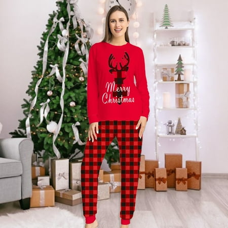 

Realyc Christmas Pajamas 1 Set Everyday Wear Long Sleeves Durable Adults Kids New Year Merry Christmas Festival Sleepwear