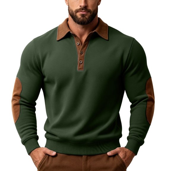 TOUMENY Men Sweater Button Down Long Sleeve Solid Collared Slim Tops Fall Winter Casual Vintage Fashion Pullover Army Green L