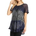 thumbnail image 4 of Sakkas Lily Casual Everyday Summer Short Sleeve Top Blouse with Block Print & Lace - Navy - One Size, 4 of 5
