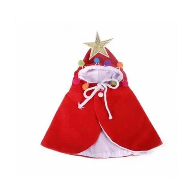 Dog Christmas Outfit Red Polyester Cape Costume For Small Dogs And Cats 20 cm x 16 cm With Adjustable Chin Strap And Buttons