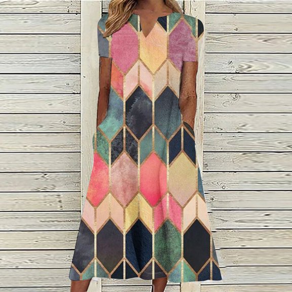 DailyTrove Women's Fruit Print Fit & Flare Dress, Short Sleeve, Casual Picnic & Resort Wear, Lightweight Chiffon Blend, Ruffled Hem