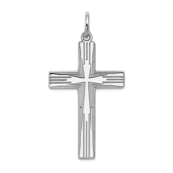 925 Sterling Silver Solid Polished Laser Etched Laser Designed Religious Faith Cross Pendant Necklace 30x15mm Wide Penda