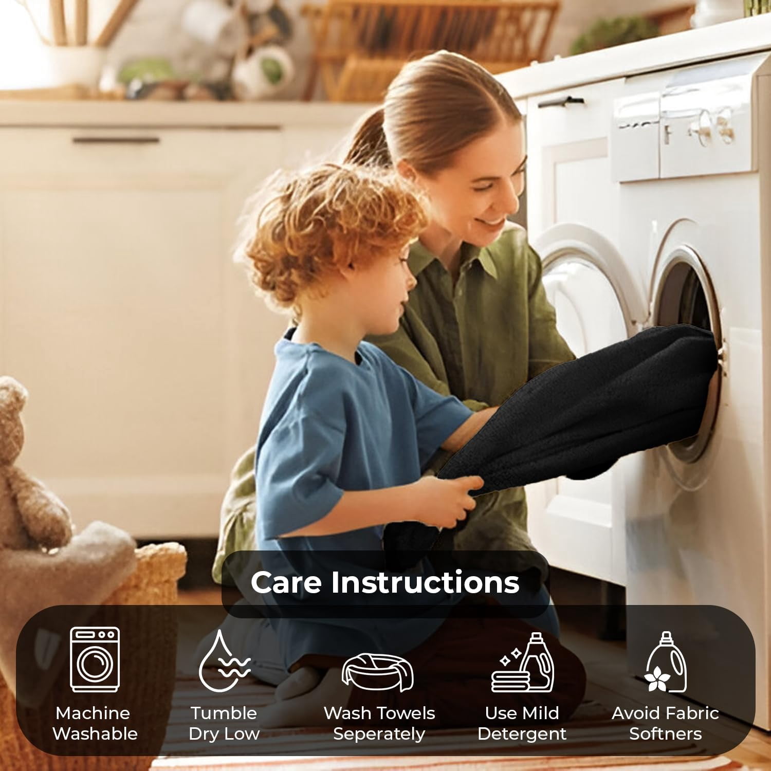Dan River Bath Towel 6 pack 22x44 in Ultra Soft Quick Drying Cotton Towel - Black