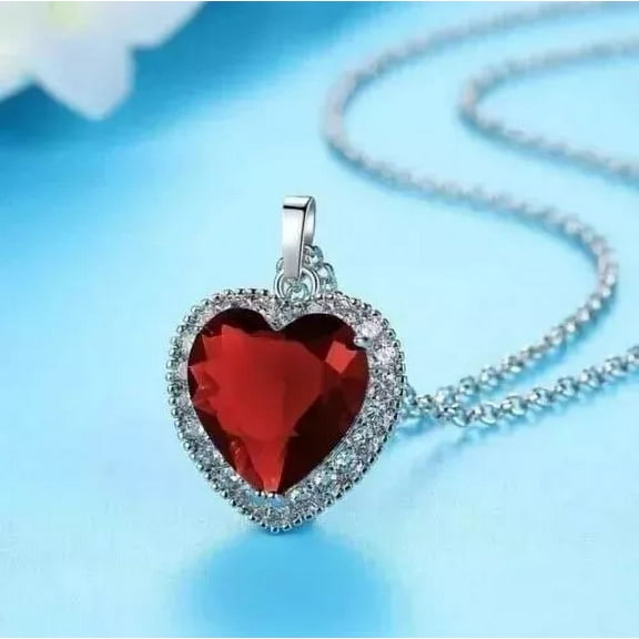 2.5Ct Heart Cut Lab-Created Ruby/Diamond Women's Heart Pendant in 14K White Gold Pendant