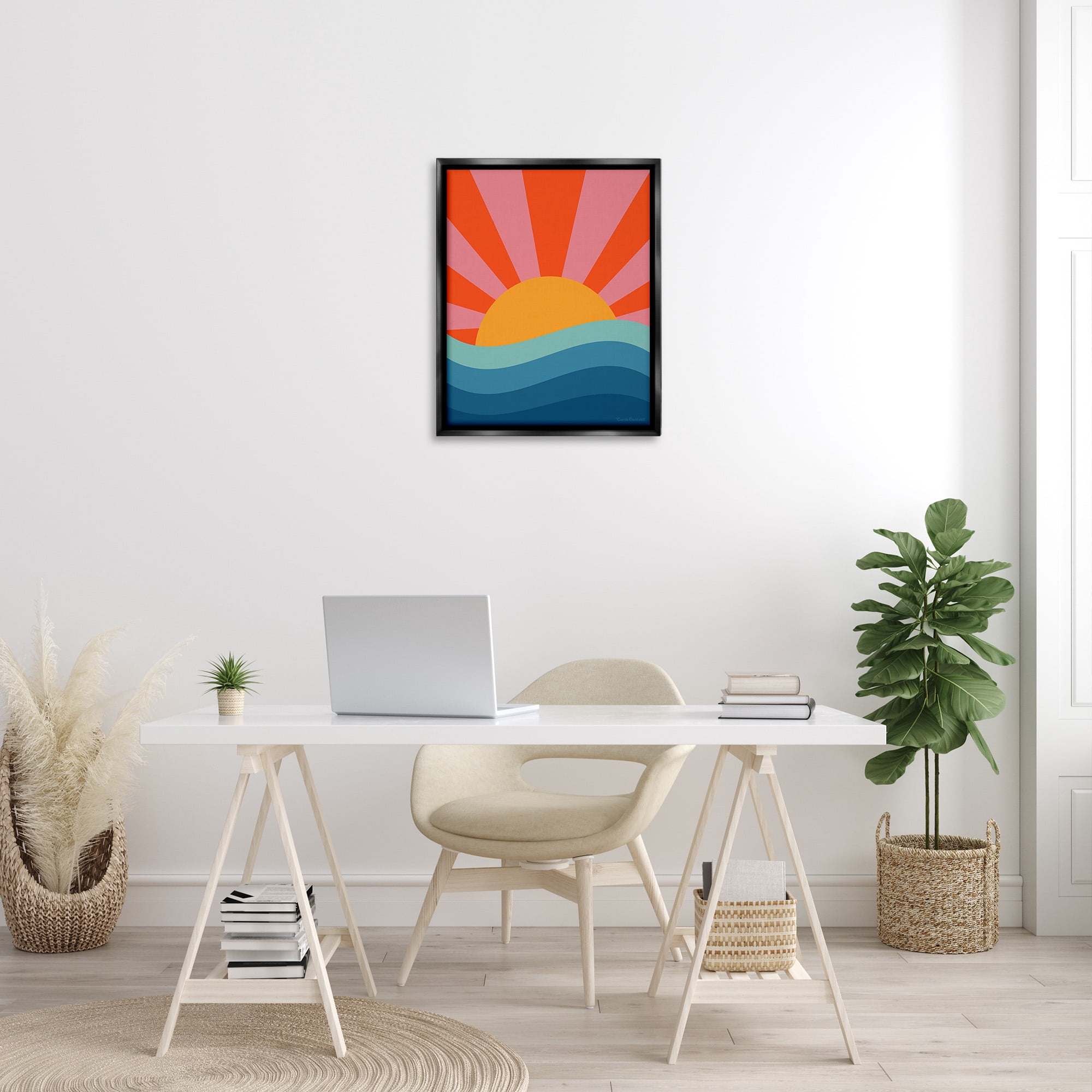 Stupell Industries Sun Rays on Sea Landscape Painting Black Floater Framed Canvas Art Print Wall Art, 25 x 31