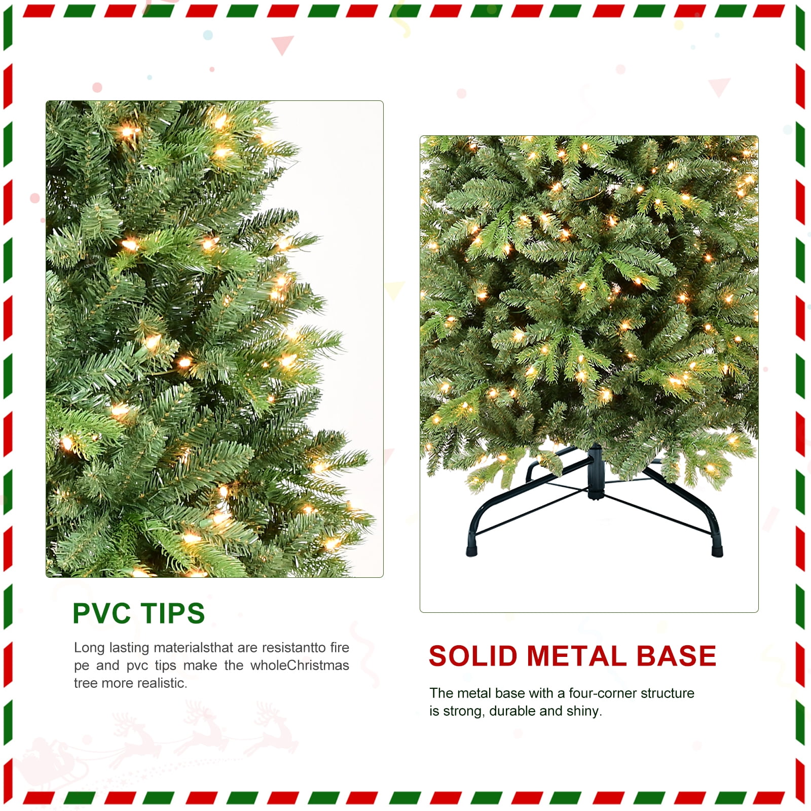 6ft Prelit Lush Christmas Tree with 300 LED Lights 1032 Tips Hinged Branches Metal Stand