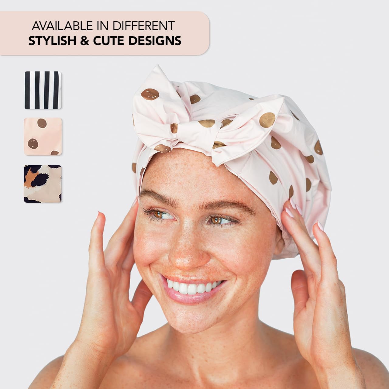 Kitsch Reusable Plastic Shower Cap, One Size, Blush Dot
