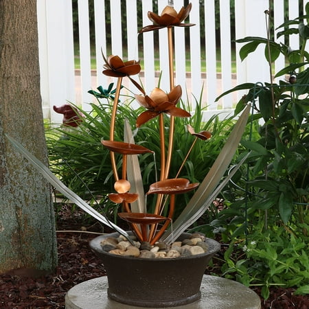 - Sunnydaze Copper Flower Blossoms Outdoor Garden Water Fountain, 28 Inch Tall