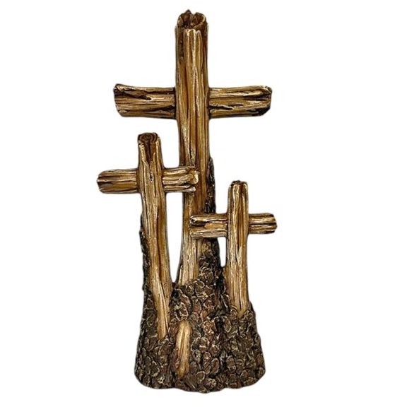 De Leon Collections 14080 Triple Cross Tree Bark on a Hill Rustic Tabletop Cross